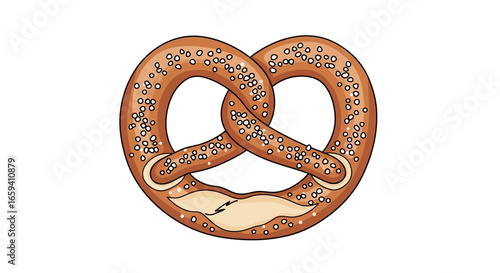 Salted pretzel baked good graphic illustration offering food enjoyment and bakery freshness on a blank canvas showcasing baking techniques