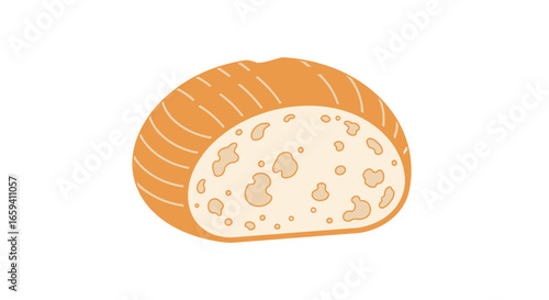Stylized representation of sliced bread, showcasing crust and crumb texture in a simple digital illustration style