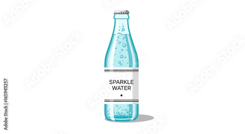 Refreshing sparkle water bottle illustration with effervescent bubbles, isolated on a white background, creating a clean and minimalist design