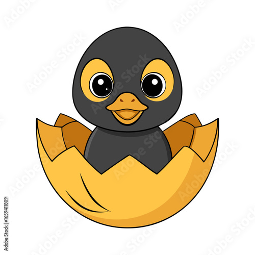 Vector art illustration of a duckling in an eggshell