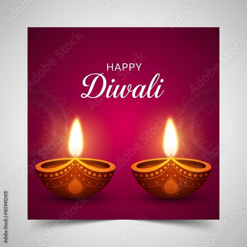 Wallpaper Mural Two illuminated clay diyas with flickering flames against a deep magenta background celebrating diwali Torontodigital.ca