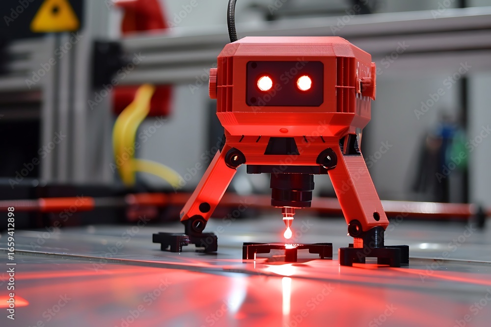 Fototapeta premium A firebrick red 3D printing robot machine