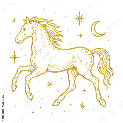 Celestial horse galloping night vector