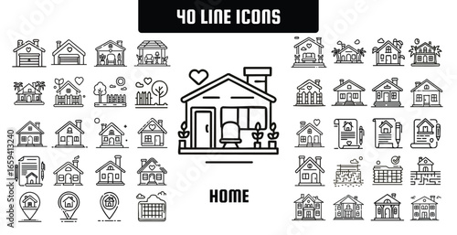 40 Home Line Icons Set