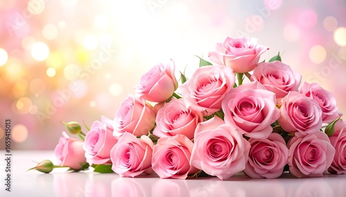 Fototapeta Naklejka Na Ścianę i Meble -  Delicate bouquet of pink roses on a soft, blurred background