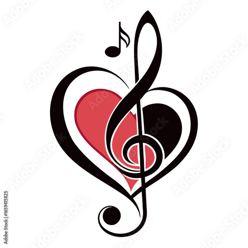 Music note and heart symbol combined in a beautiful artistic design element