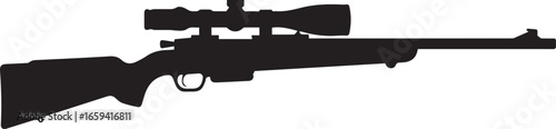 minimalist sniper rifle silhouette vector graphic featuring scoped firearm against grayscale square grid background
