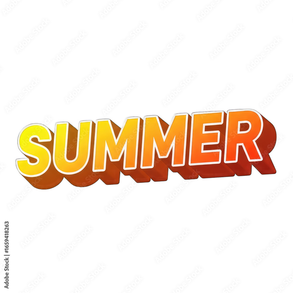 Fototapeta premium Summer Bold Lettering with Orange Gradient and 3D Effect on Transparent Background