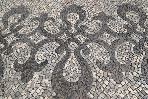 Cobblestone patterns close up in the Portuguese city Loulé  