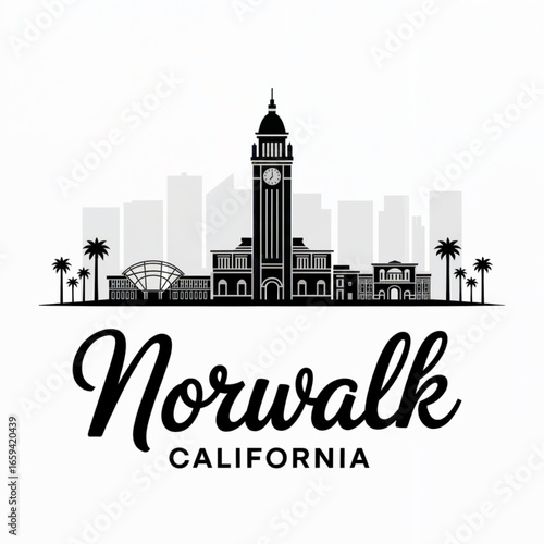 Norwalk Skyline Silhouette — A Vibrant Gateway City in Southern California Vector Illustration