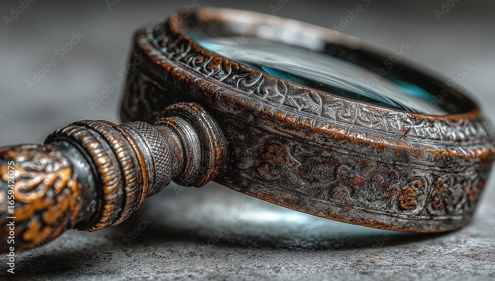 Fototapeta premium Antique magnifying glass, ornate brass frame