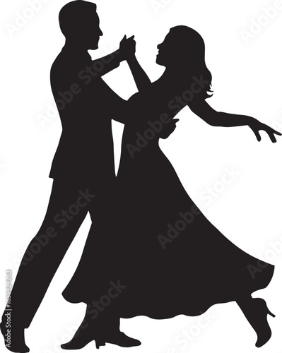 Elegant couple dancing silhouette
