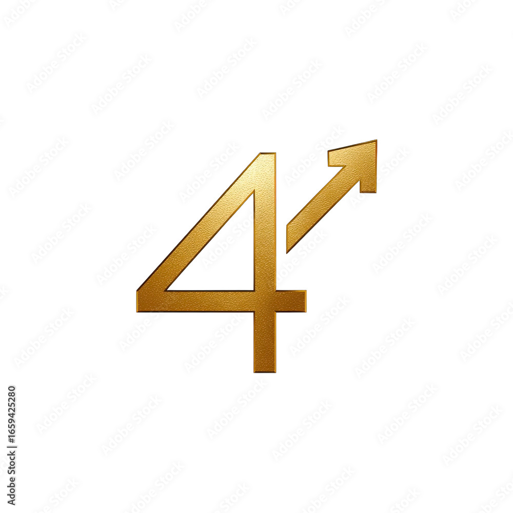 Obraz premium Gold 4 with upward arrow, stylized
