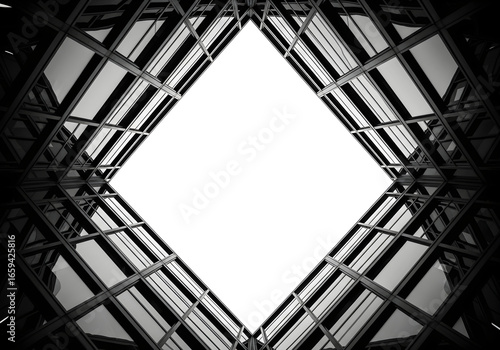Abstract architecture black and white building looking up at sky square geometric design pattern