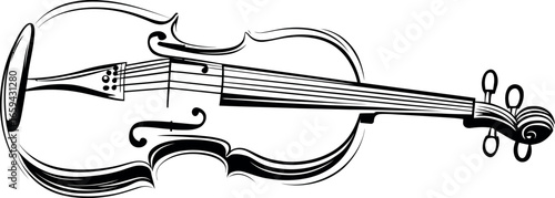 The violin is depicted as a single continuous line in a minimalist design concept for a modern illustration of stringed music instruments