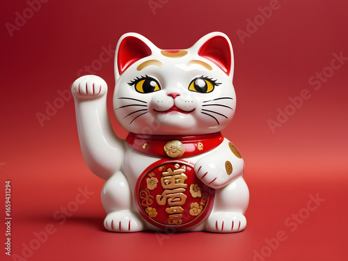 chinese lucky cat , chinese new year cat on red background