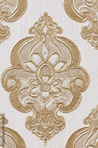 Gold Damask Pattern On Cream Background