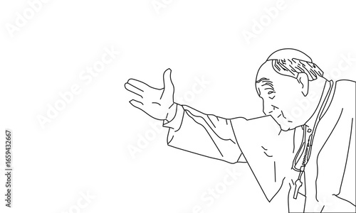 Line Drawing of a Religious Figure with Outstretched Arm – Minimalist Clerical Sketch in Black and White