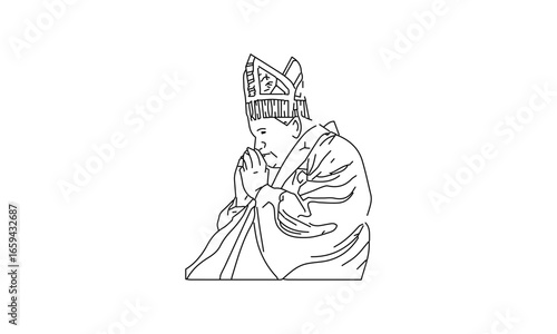 Line Drawing of a Clergyman Praying – Minimalist Religious Figure Sketch in Black and White