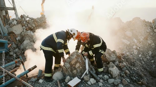 Firefighters Rescuing a Victim from a Disaster