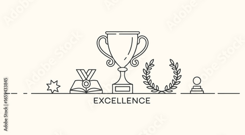Winning champion's gold trophy with a set of isolated champagne glasses