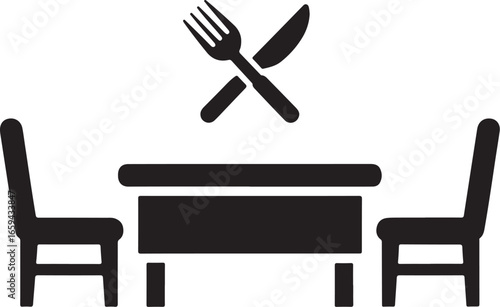 Dining Table Icon with Fork and Knife Symbol