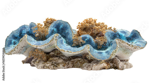 Giant Clams on the Reef: Giant clams resting on the coral reef, isolated on a Transparent background, PNG file.