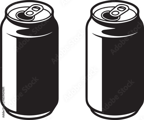 Simple Beverage Can Outline Set Side and Angled Views, Tab Detail, Hand-Drawn Feel