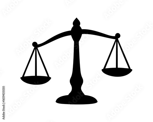 Monochrome Illustration of Balanced Scales Representing Justice and Legal Matters