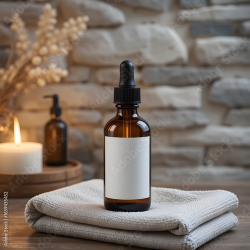 Dropper Bottle on Towels with Minimal White Label