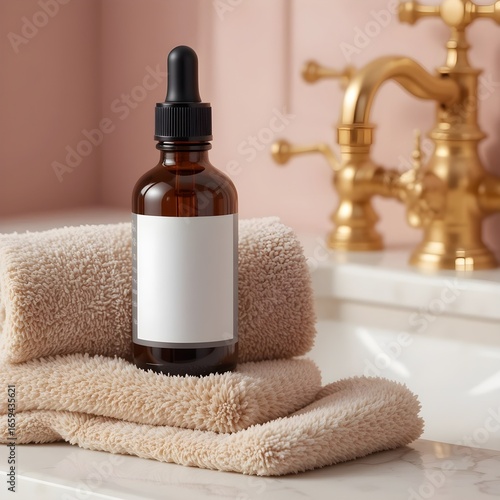 Dropper Bottle on Towels with Minimal White Label