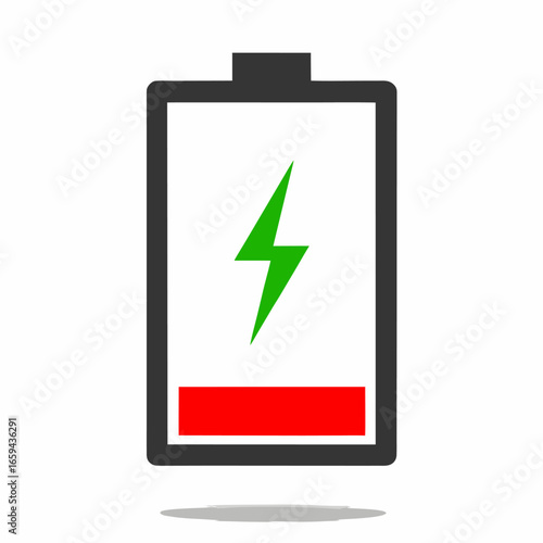 Battery icon with green lightning bolt and low red battery level indicator