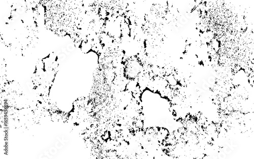 Abstract black grunge texture on a white background, with scattered speckles, rough cracks, and distressed patterns. Weathered stone, worn concrete, or aged ink splatters, and textured aesthetic