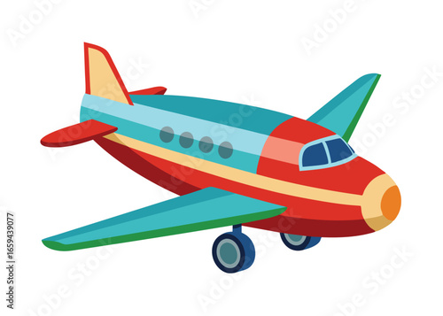 A vibrant, cartoon illustration of a vintage-style airplane.