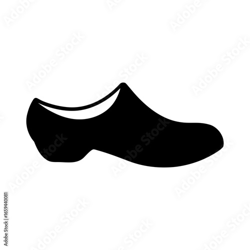 Minimalist traditional clog shoe silhouette vector icon isolated on clean white background