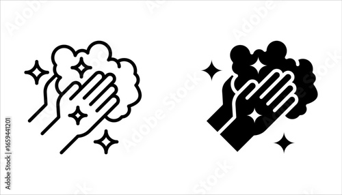 hygiene icon set, disease prevention. Healthcare wash hands with soap, antibacterial icon on white background