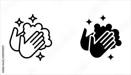 hygiene icon set, disease prevention. Healthcare wash hands with soap, antibacterial icon on white background