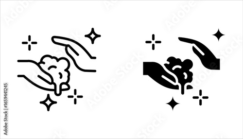 hygiene icon set, disease prevention. Healthcare wash hands with soap, antibacterial icon on white background