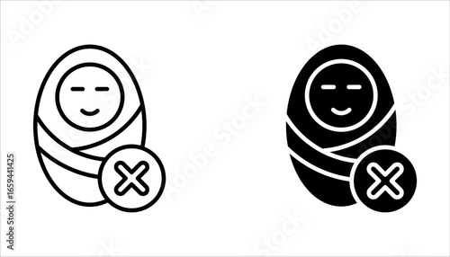 Abortion icon set in flat and line style. Pregnancy loss symbol on white background