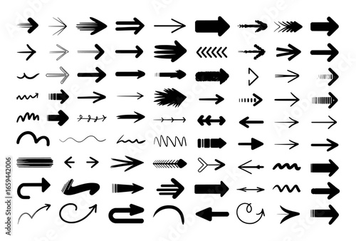 Collection of Diverse Black Arrow Icons and Symbols