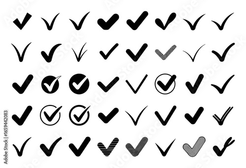 Collection of Diverse Check Mark Icons and Symbols
