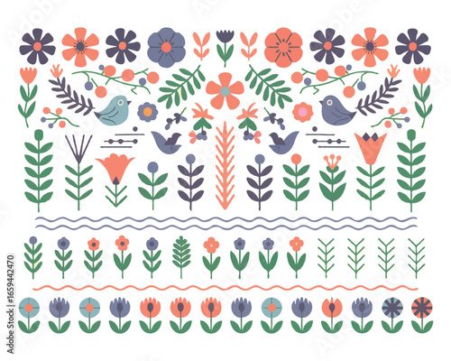 Set of decorative floral elements