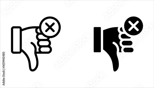 Dislike icon set. Black pictogram on white background