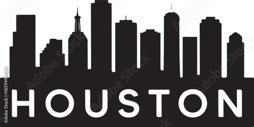 Houston Skyline Horizontal Banner | Black Vector Silhouette on White Background