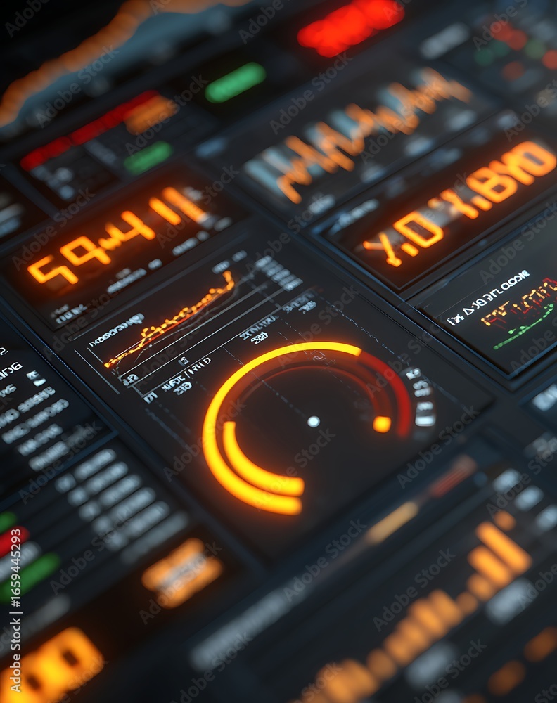 Obraz premium Futuristic Digital Interface with Orange and Black Display