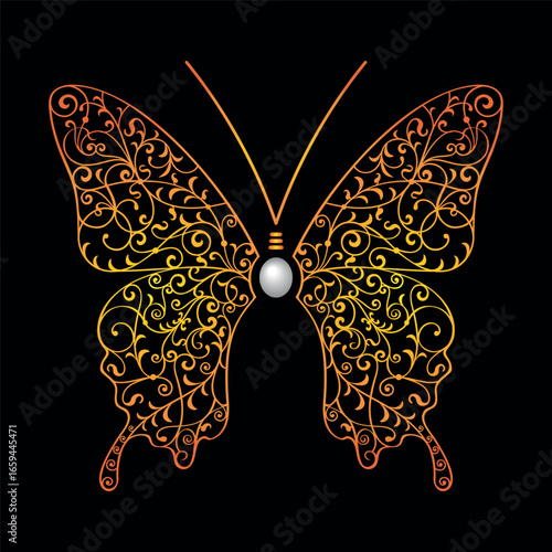 Vector logo for jewelry in the form of a butterfly and pearls