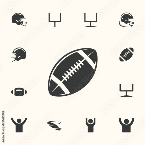 American football icons and equipment vector illustrations for sports game and competition design