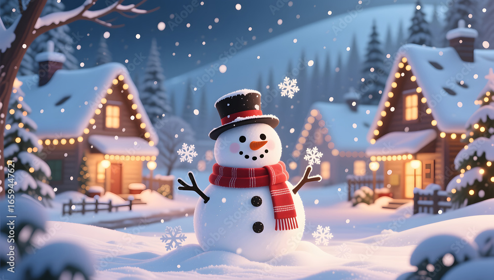Naklejka premium Winter snowman 3D Christmas New Year heavy snow solar term scene illustration