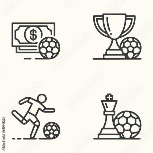 Set of soccer and football icons for sports, competition, and championship