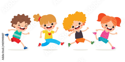 Group Of Cartoon Children Running
